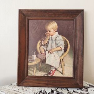 Vintage Framed Art Print of Child with Red Shoes